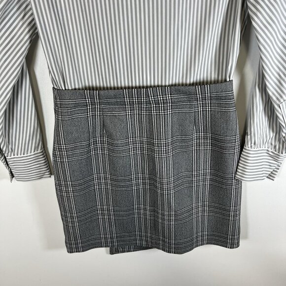 Maje Shirt Skirt Dress Gray And Black Plaid Women’s Size 2/medium Office Classy - Picture 9 of 9